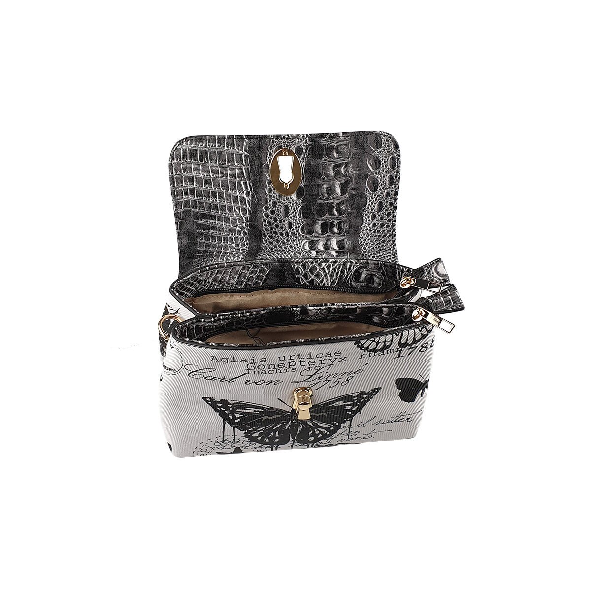 Synthetic handbag with several compartments and pockets L 24 x W 11 x H 18 cm with a handle and an adjustable shoulder strap