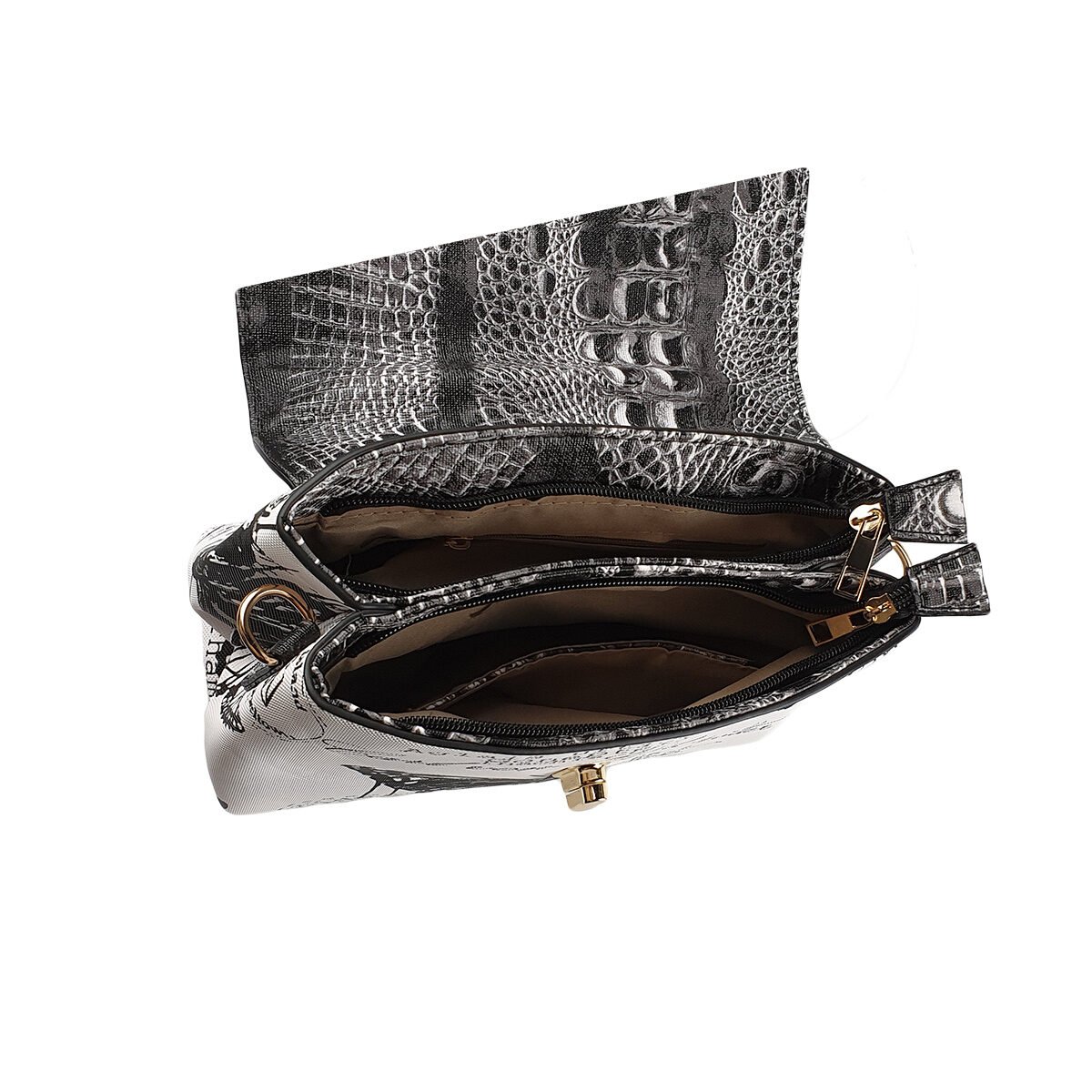 Synthetic handbag with several compartments and pockets L 24 x W 11 x H 18 cm with a handle and an adjustable shoulder strap