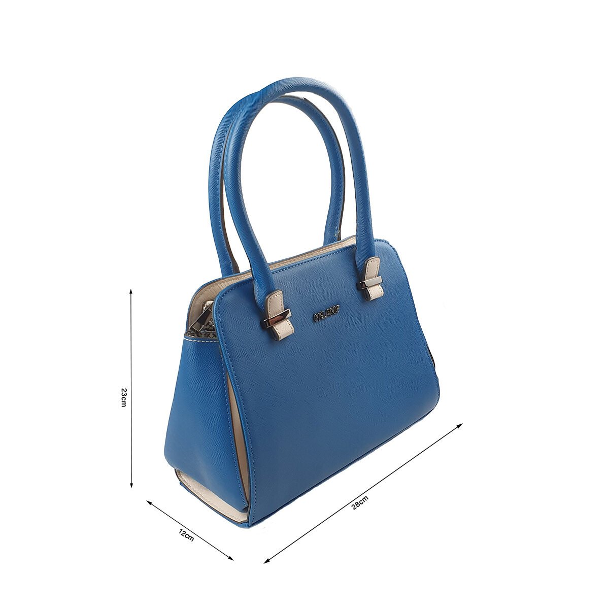 Sac à main synthétique bleu à plusieurs compartiments et pochettes L 28 x l 12 x H 23 cm avec 2 poignées et une bandoulière réglable Melanie