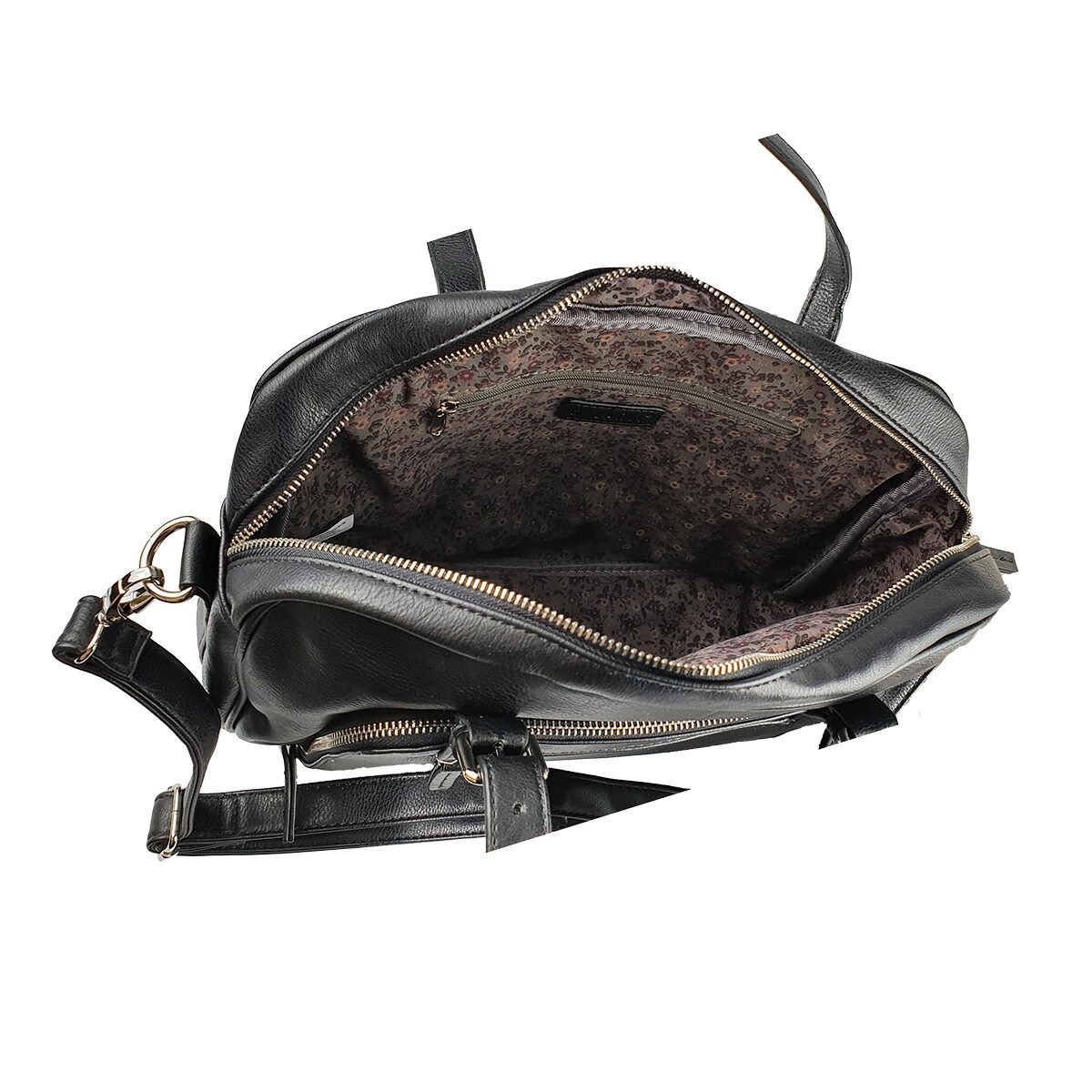 Black synthetic handbag with several compartments and pockets L 33 x W 18 x H 24 cm with 2 handles and an adjustable shoulder strap Melanie