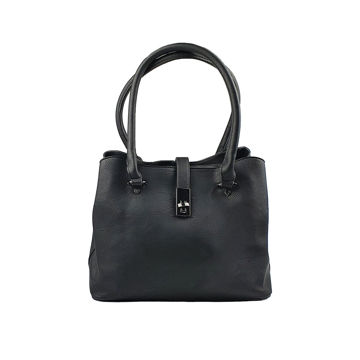 Sac à main synthétique noir à plusieurs compartiments et pochettes L 30 x l 13 x H 24 cm avec 2 poignées et une bandoulière réglable Melanie