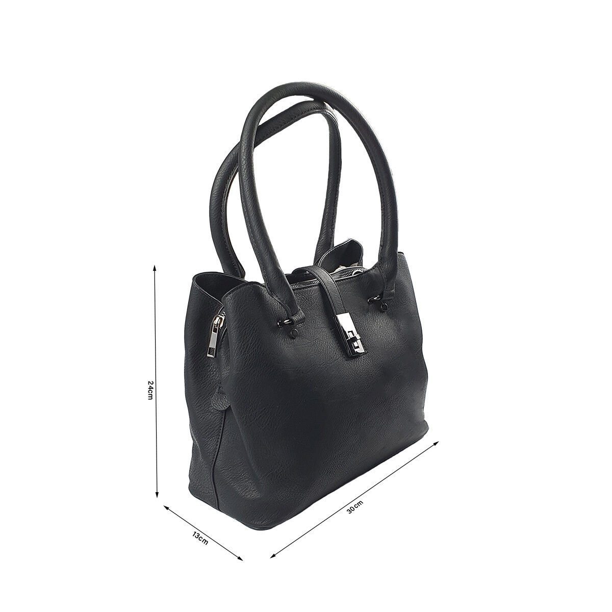 Sac à main synthétique noir à plusieurs compartiments et pochettes L 30 x l 13 x H 24 cm avec 2 poignées et une bandoulière réglable Melanie