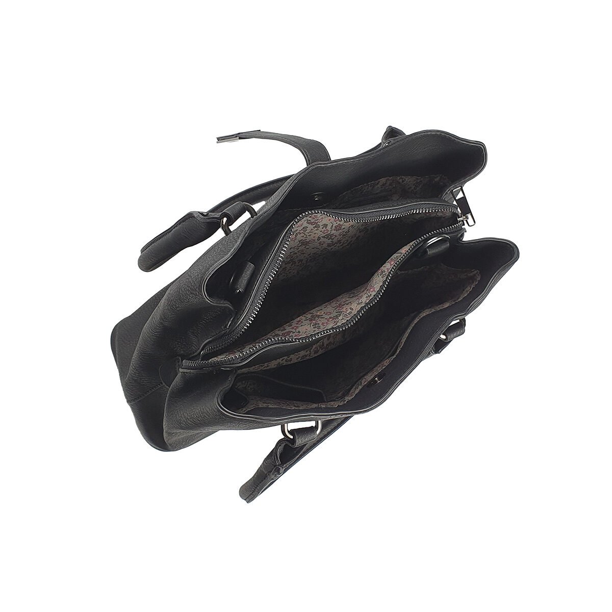 Sac à main synthétique noir à plusieurs compartiments et pochettes L 30 x l 13 x H 24 cm avec 2 poignées et une bandoulière réglable Melanie