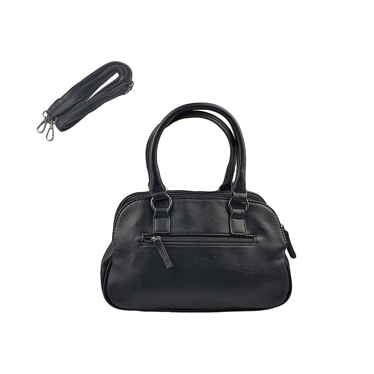 Black synthetic handbag with several compartments and pockets L 29 x W 12 x H 19 cm with 2 handles and an adjustable shoulder strap Melanie