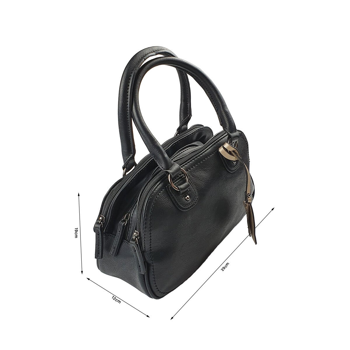 Black synthetic handbag with several compartments and pockets L 29 x W 12 x H 19 cm with 2 handles and an adjustable shoulder strap Melanie