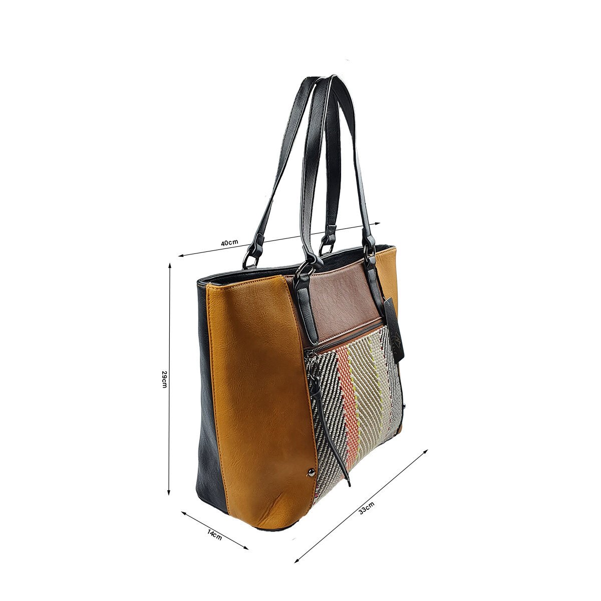 Sac à main synthétique multicolore à plusieurs compartiments et pochettes L 33 x l 14 x H 29 cm avec 2 poignées et une bandoulière réglable Melanie