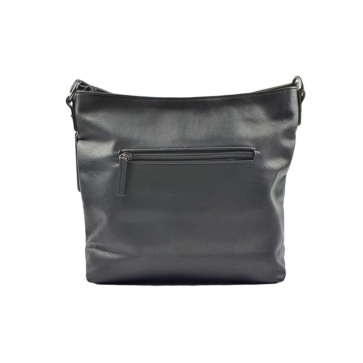 Black synthetic handbag with several compartments and pockets L 30 x W 11 x H 27 cm with adjustable shoulder strap Melanie