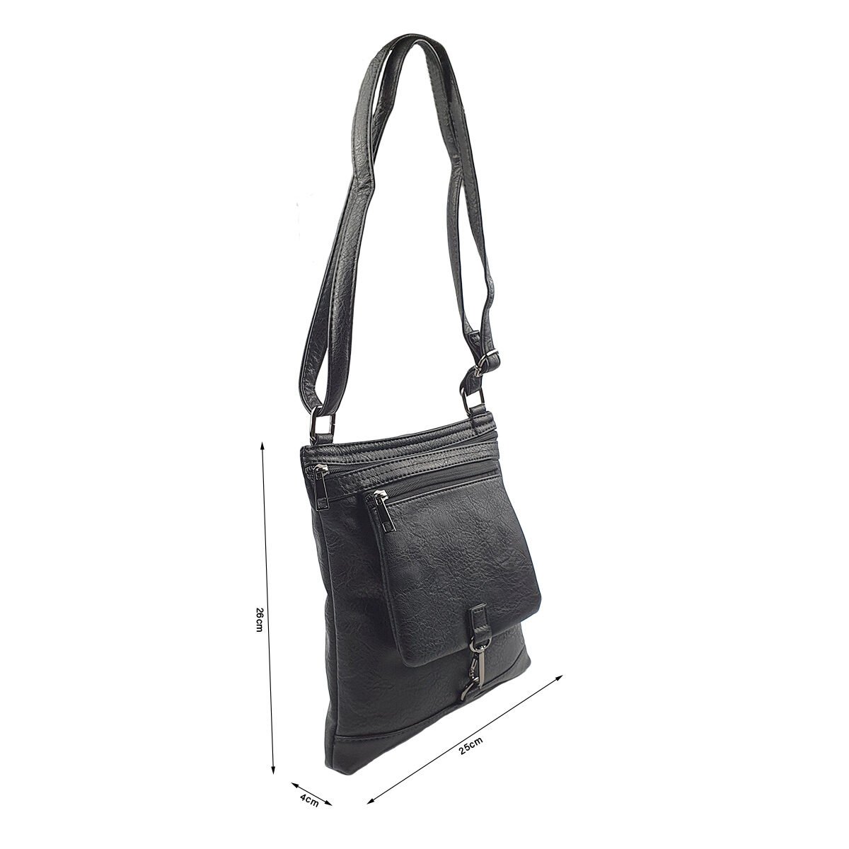 Sac à main synthétique noir à plusieurs compartiments et pochettes L 25 x l 4 x H 26 cm à bandoulière réglable Melanie