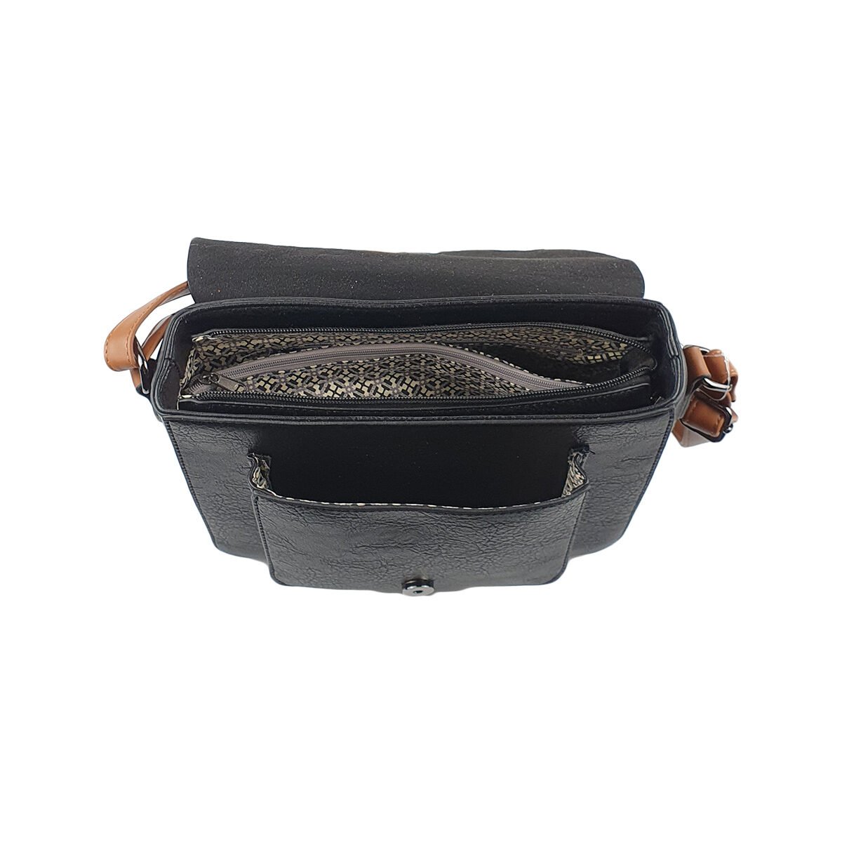 Sac à main synthétique noir à plusieurs compartiments et pochettes L 29 x l 10 x H 18 cm à bandoulière réglable Melanie