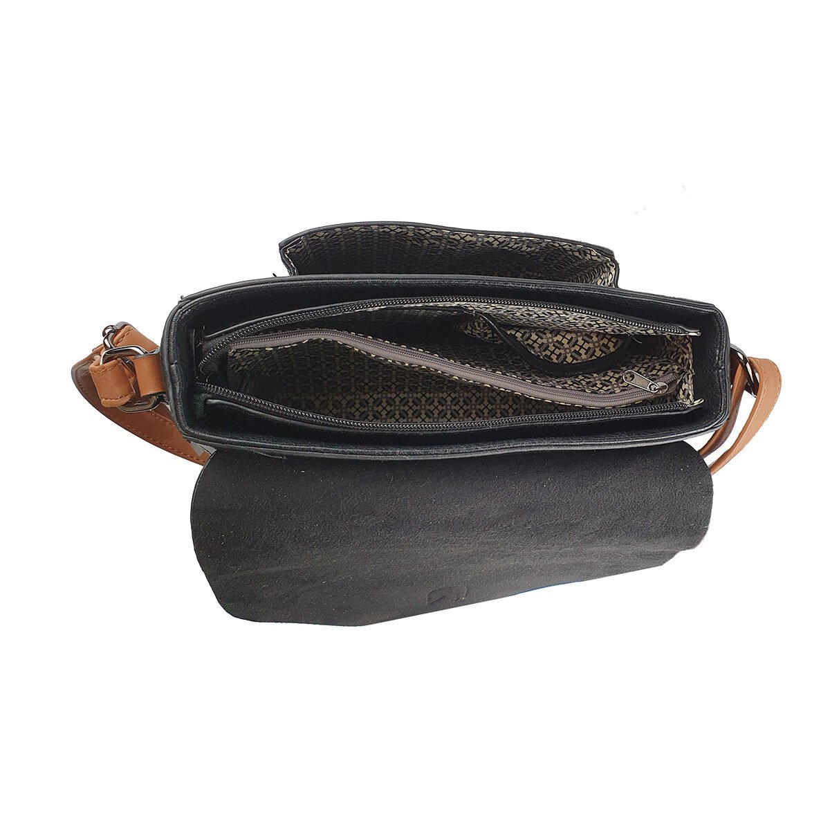 Sac à main synthétique noir à plusieurs compartiments et pochettes L 29 x l 10 x H 18 cm à bandoulière réglable Melanie