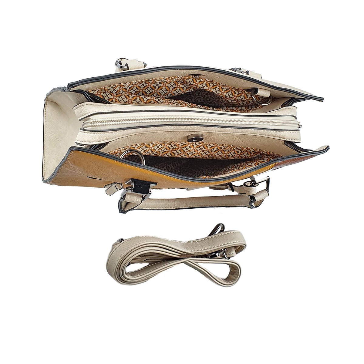 Sac à main synthétique à plusieurs compartiments et pochettes L 30 x l 12 x H 25 cm avec 2 poignées et une bandoulière réglable Melanie