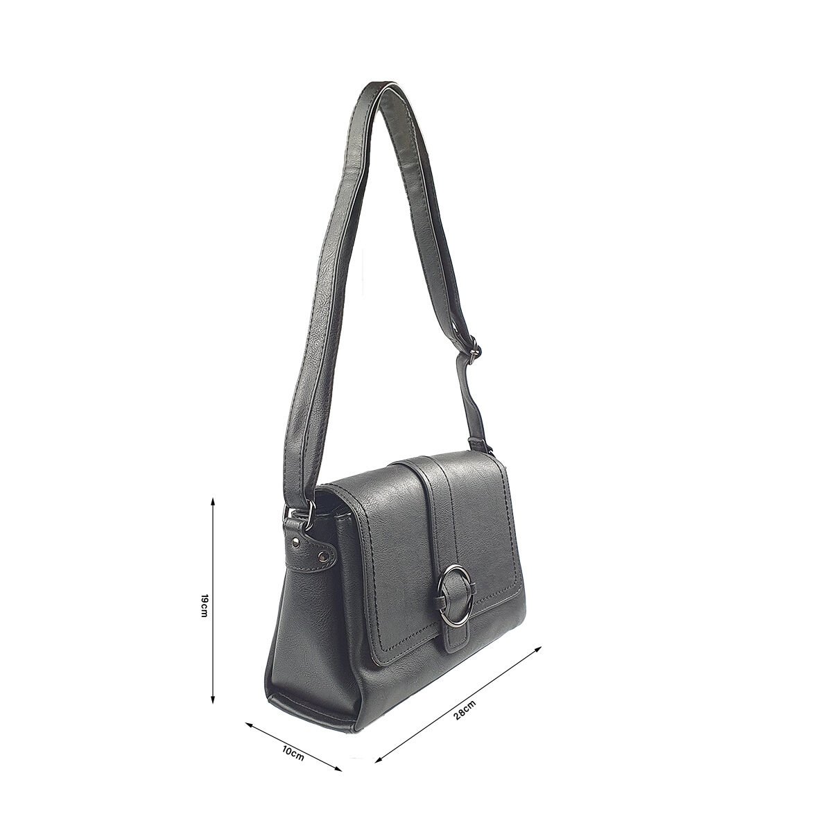 Sac à main synthétique noir à plusieurs compartiments et pochettes L 28 x l 10 x H 19 cm à bandoulière réglable Melanie