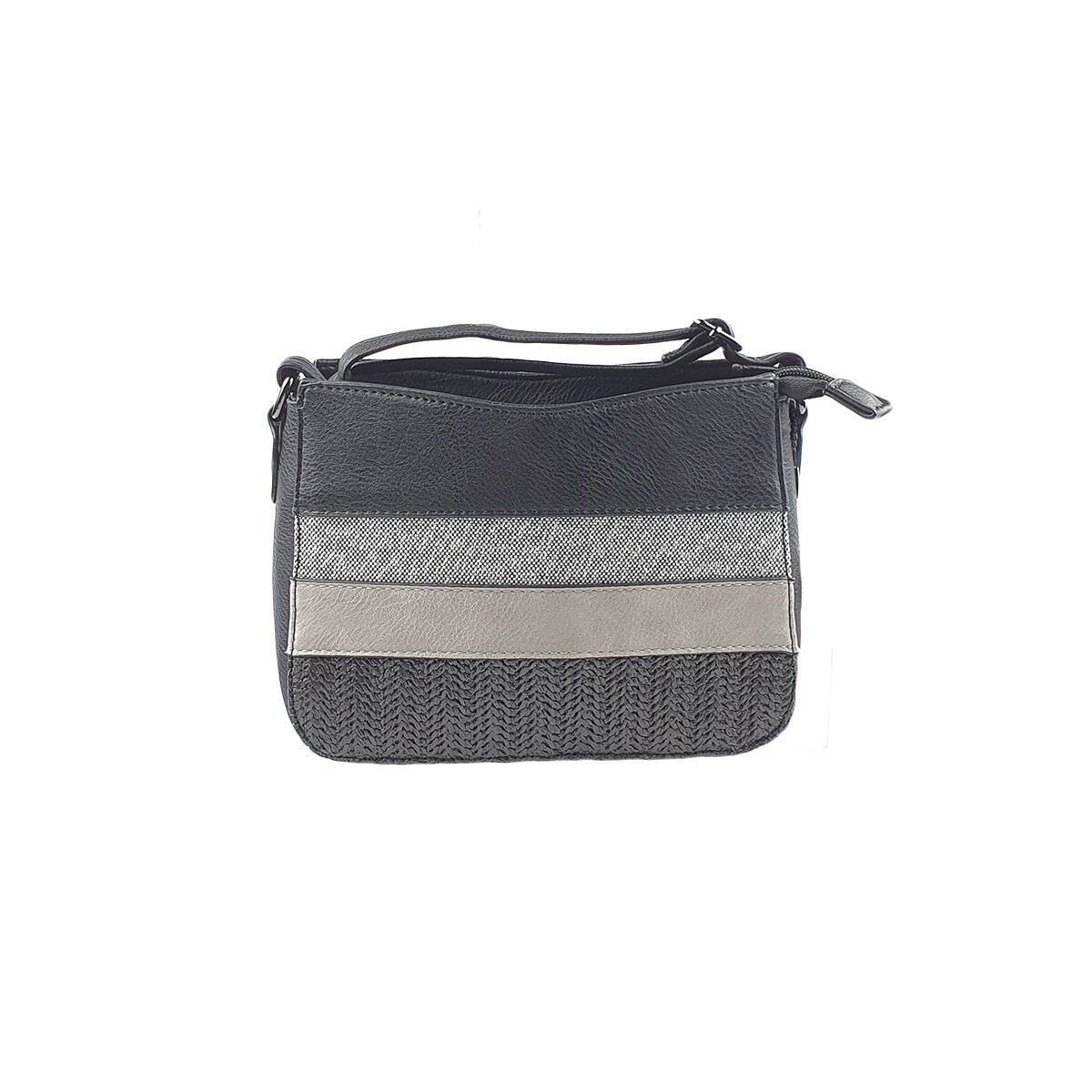 Sac à main synthétique noir et gris à plusieurs compartiments et pochettes L 22 x l 9 x H 18 cm à bandoulière réglable Melanie