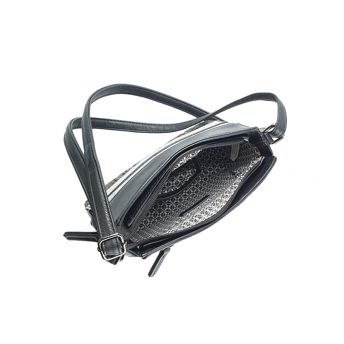 Sac à main synthétique noir et gris à plusieurs compartiments et pochettes L 22 x l 9 x H 18 cm à bandoulière réglable Melanie