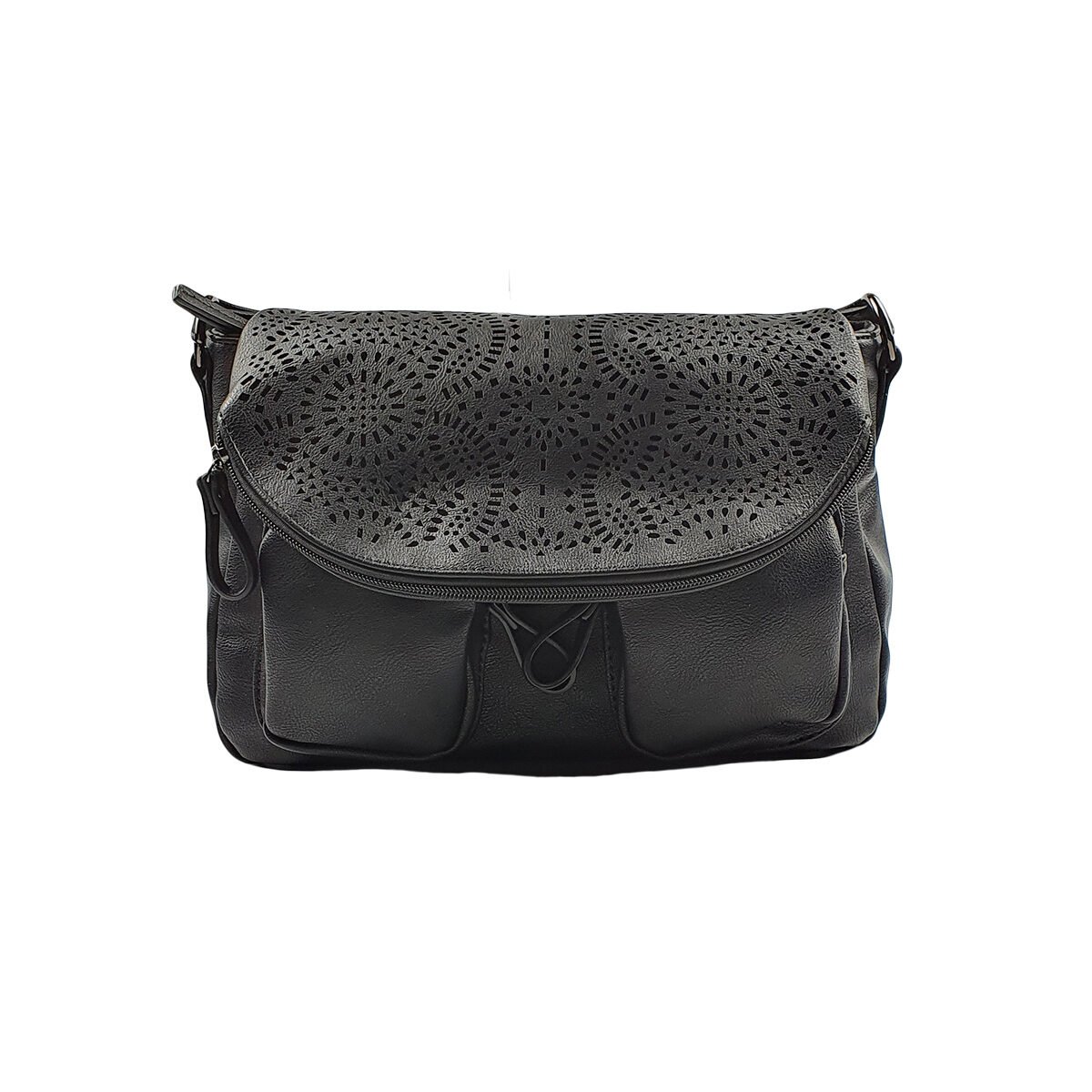 Sac à main synthétique noir à plusieurs compartiments et pochettes L 30 x l 10 x H 20 cm à bandoulière réglable Melanie