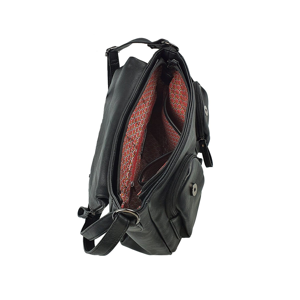 Sac à main synthétique noir à plusieurs compartiments et pochettes L 30 x l 10 x H 20 cm à bandoulière réglable Melanie