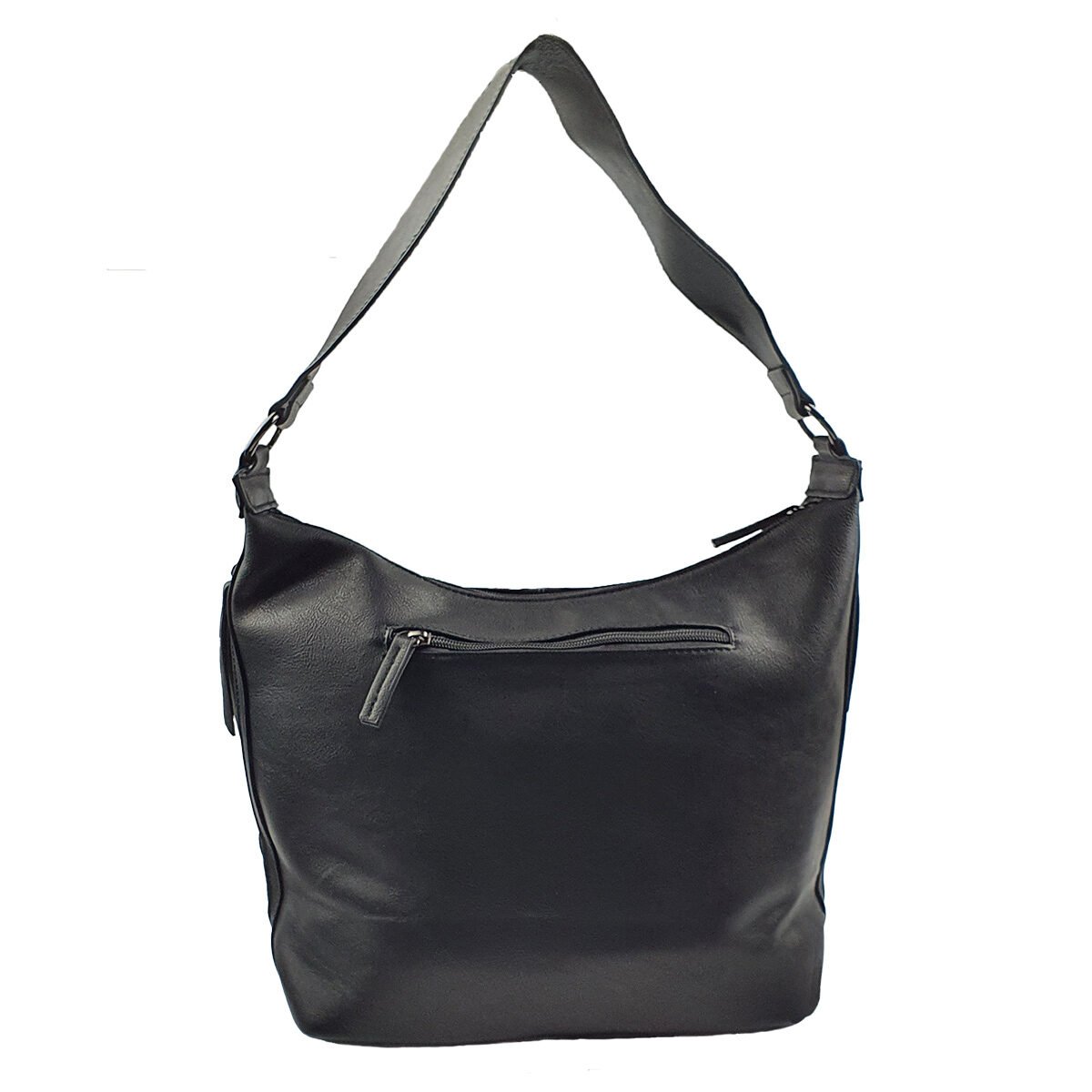 Black synthetic handbag with several compartments and pockets L 30 x W 13 x H 30 cm with a handle and an adjustable shoulder strap Melanie