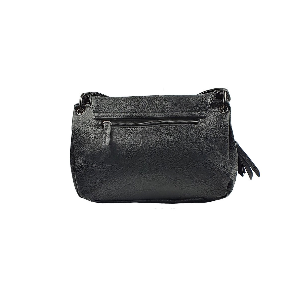 Black synthetic handbag with several compartments and pockets L 28 x W 10 x H 19 cm with adjustable shoulder strap Melanie