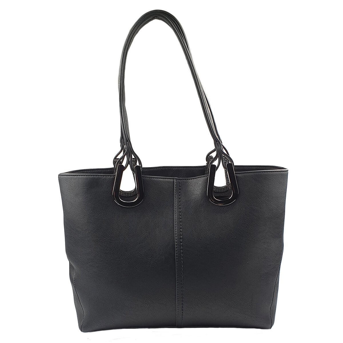 Sac à main synthétique noir à plusieurs compartiments et pochettes L 35 x l 14 x H 29 cm avec 2 poignées et une bandoulière réglable Melanie