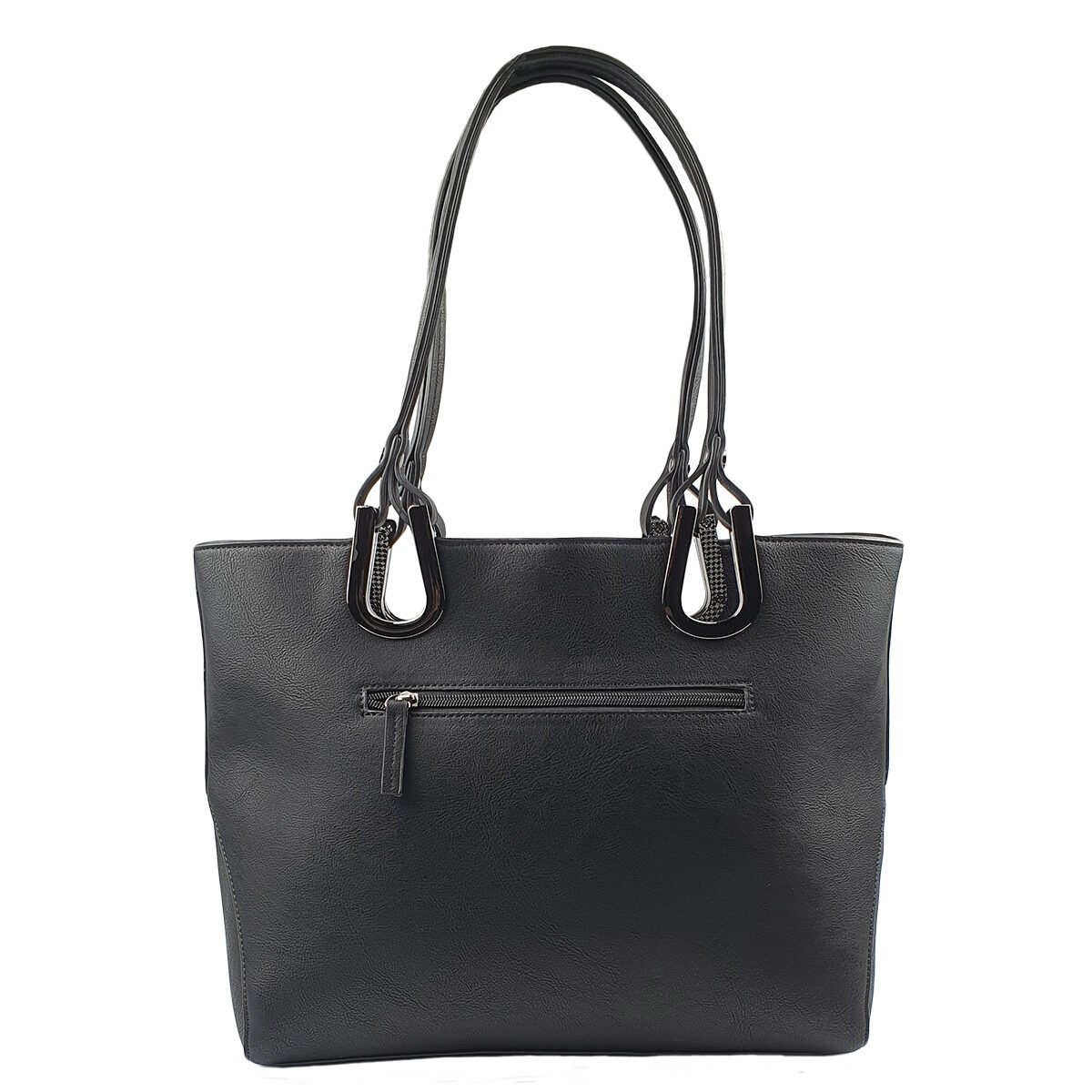 Sac à main synthétique noir à plusieurs compartiments et pochettes L 35 x l 14 x H 29 cm avec 2 poignées et une bandoulière réglable Melanie