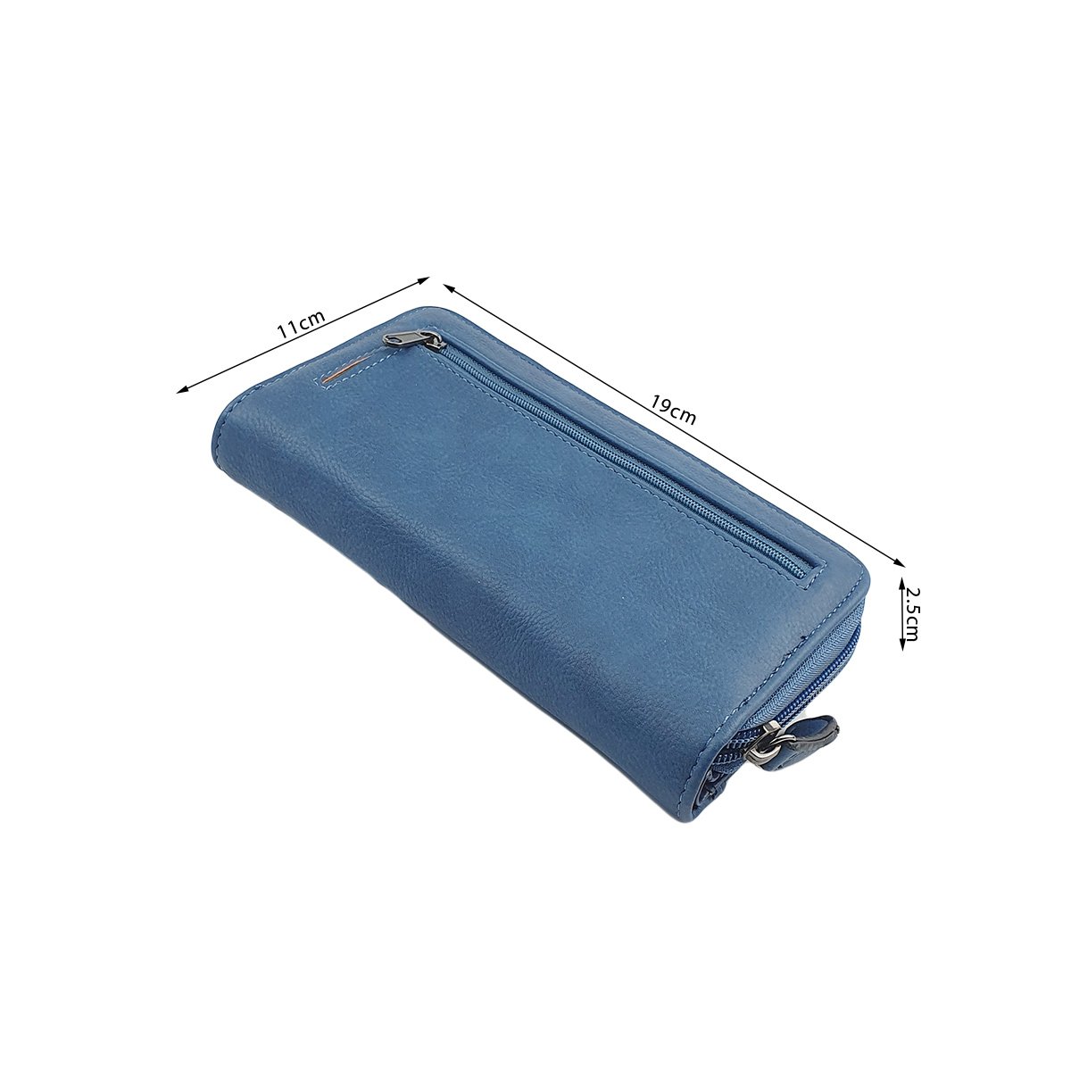 Porte-monnaie En Similicuir Bleu Avec Fermeture éclair Et Fenêtre - Format A5 - Pour Documents, Billets, Pièces - Polyvalent