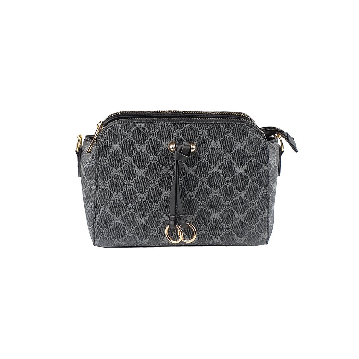 Gray synthetic handbag with several compartments and pockets L 23 x W 9 x H 17 cm with adjustable shoulder strap