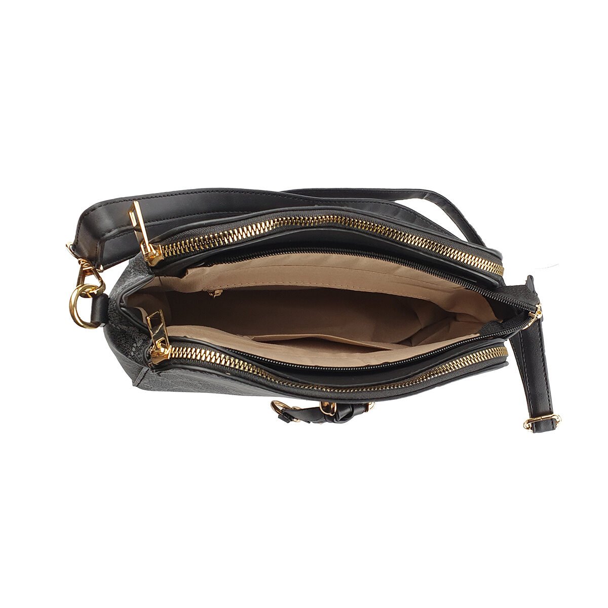 Gray synthetic handbag with several compartments and pockets L 23 x W 9 x H 17 cm with adjustable shoulder strap