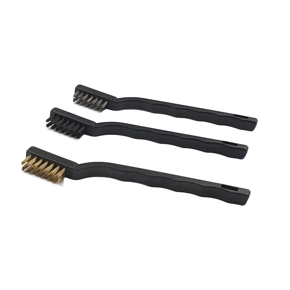 Lot de 3 brosses métalliques différentes (nylon, laiton et acier inoxydable) avec manche en plastique L 18 cm Cogex