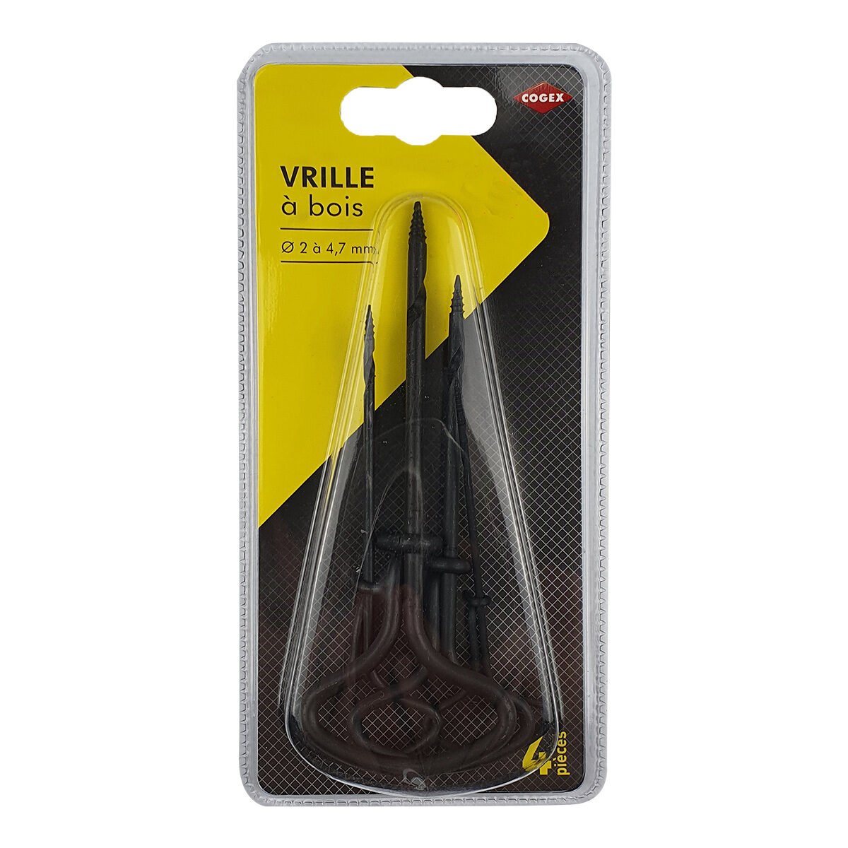 Set de 4 vrilles à bois de tailles différentes en métal noir Cogex