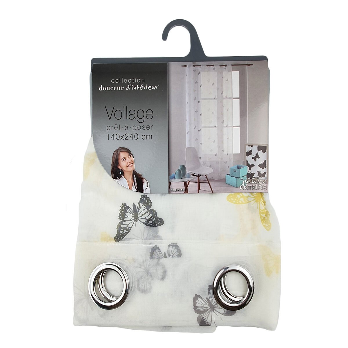 Black Hesperia printed voile eyelet curtain in polyester H 240 x W 140 cm Interior softness