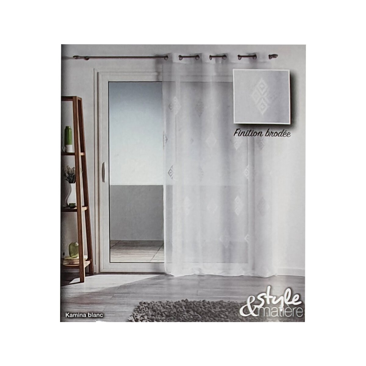 White Kamina embroidered sanded voile eyelet curtain in polyester H 240 x W 140 cm Interior softness