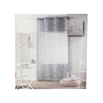 Grommet curtain in sandblasted voile applied Amalia anthracite in polyester H 240 x W 140 cm Interior softness