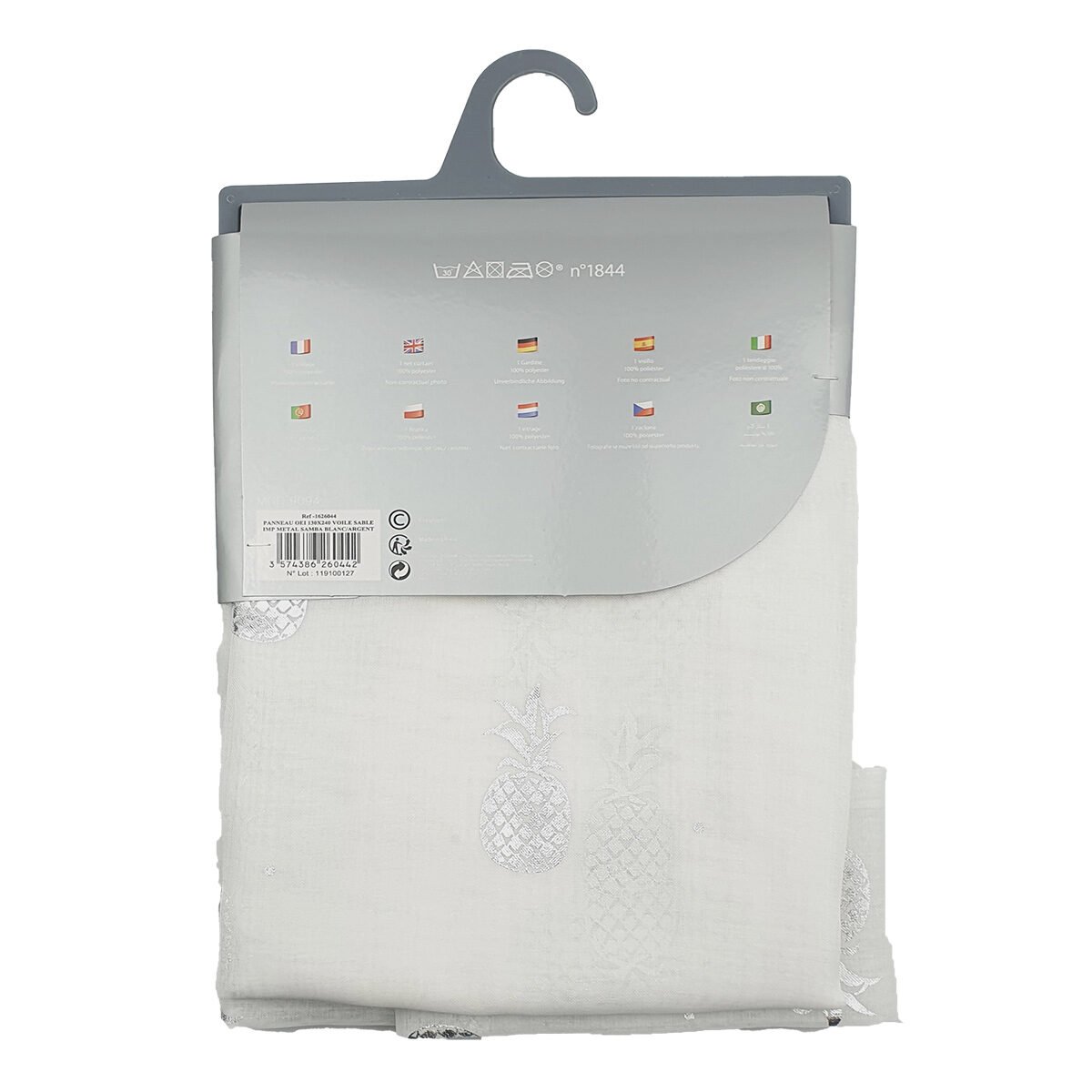 Sanded voile eyelet curtain white / silver Samba print in polyester H 240 x W 130 cm Interior softness