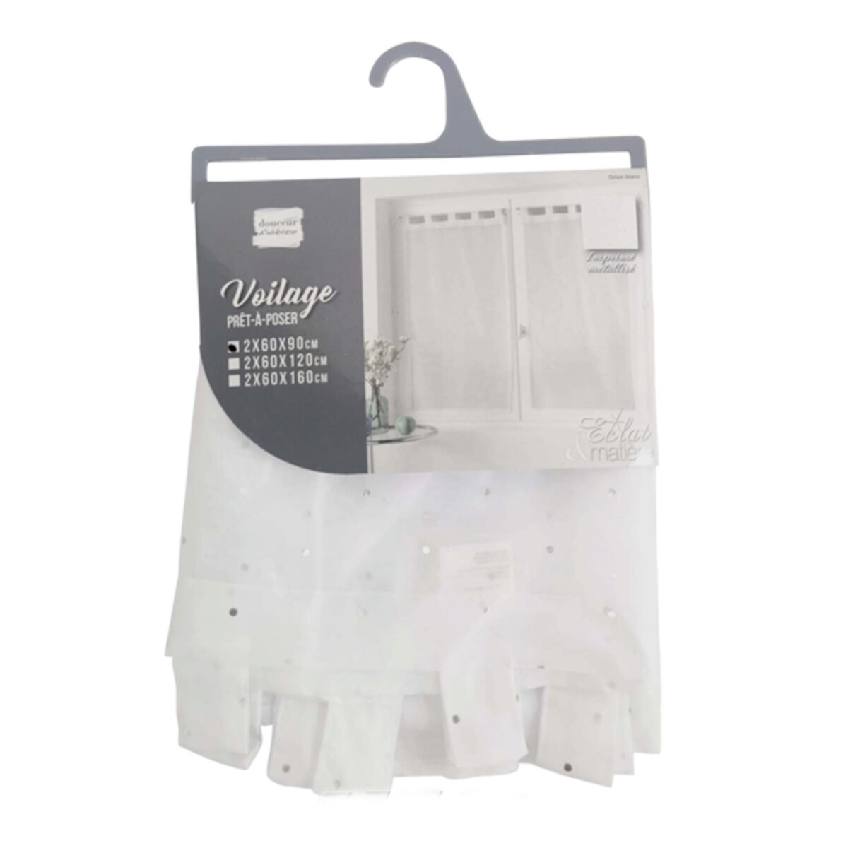 Pair of straight curtains with belt loops in white Orion metallic print in polyester Soft interior