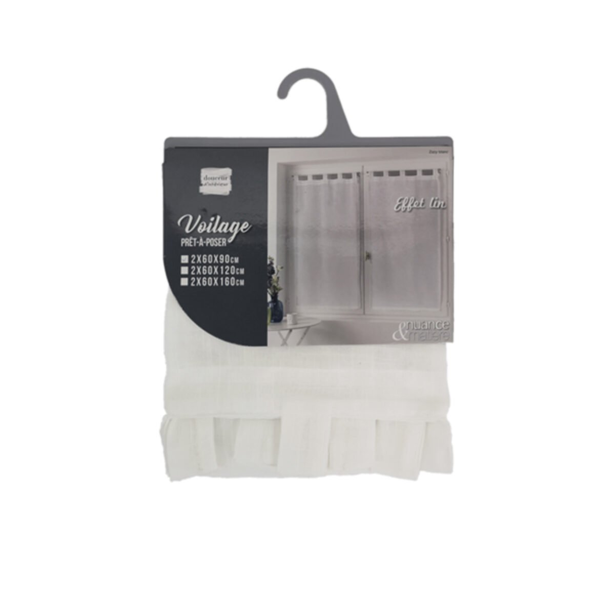 Pair of straight curtains with loops in Zazy woven linen-effect veil in white polyester Interior softness