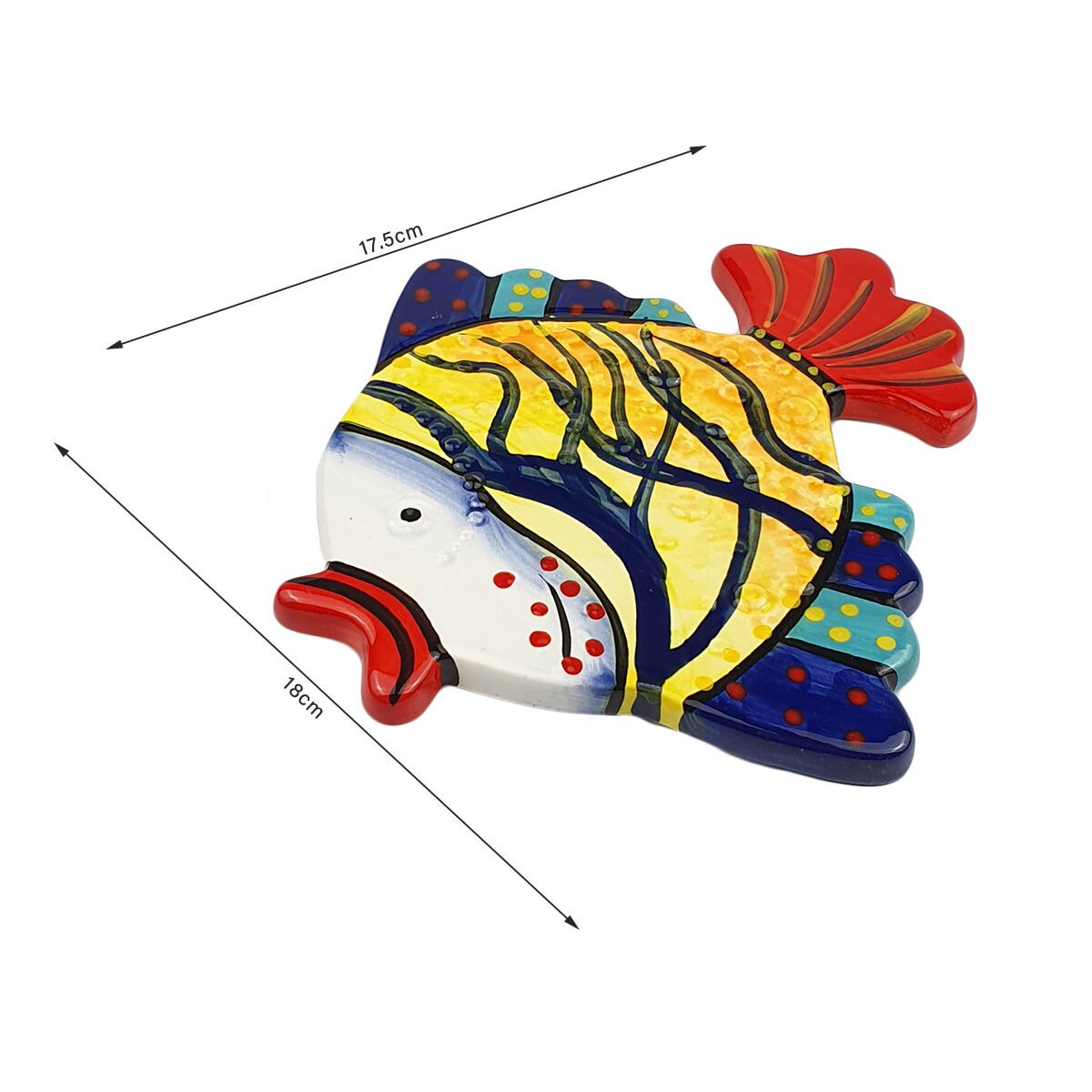 Multicolored ceramic fish wall decoration L 18.0 x W 17.5 cm
