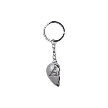 Half heart initial A keychain in metal L 11.5 x W 2.5 cm engraved on both sides