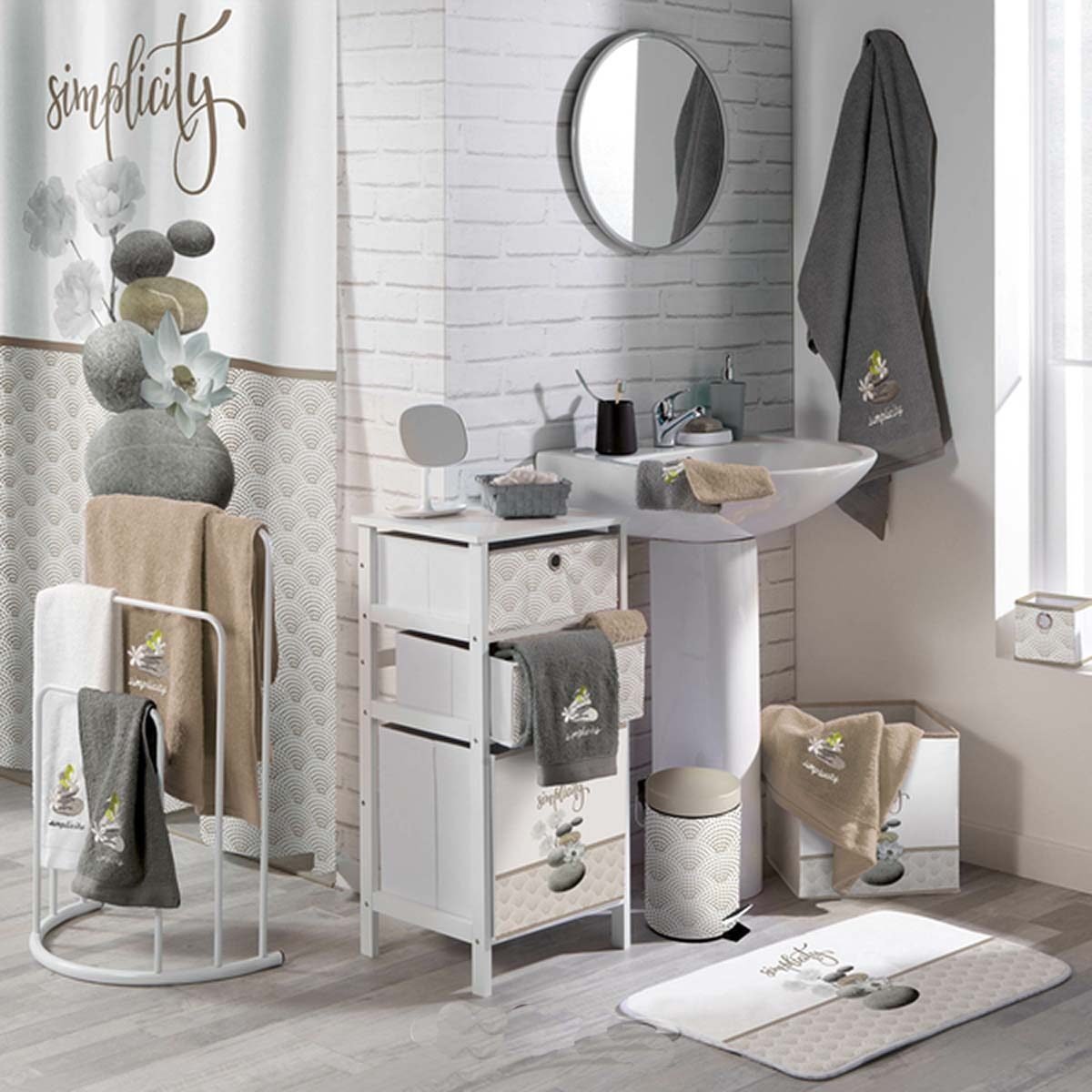 Tapis contour de WC en microfibre Mineral L 45 x l 45 cm avec des pastilles antidérapantes au verso Douceur d'intérieur