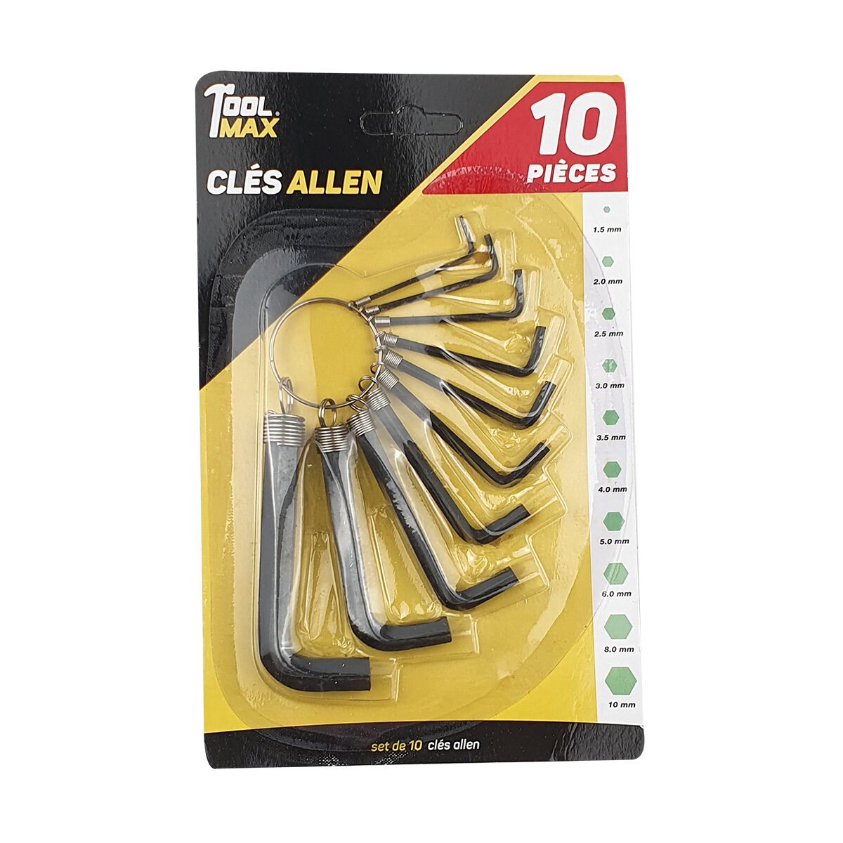 Set of 10 Allen keys or hexagonal keys in black metal in different sizes Tool Max