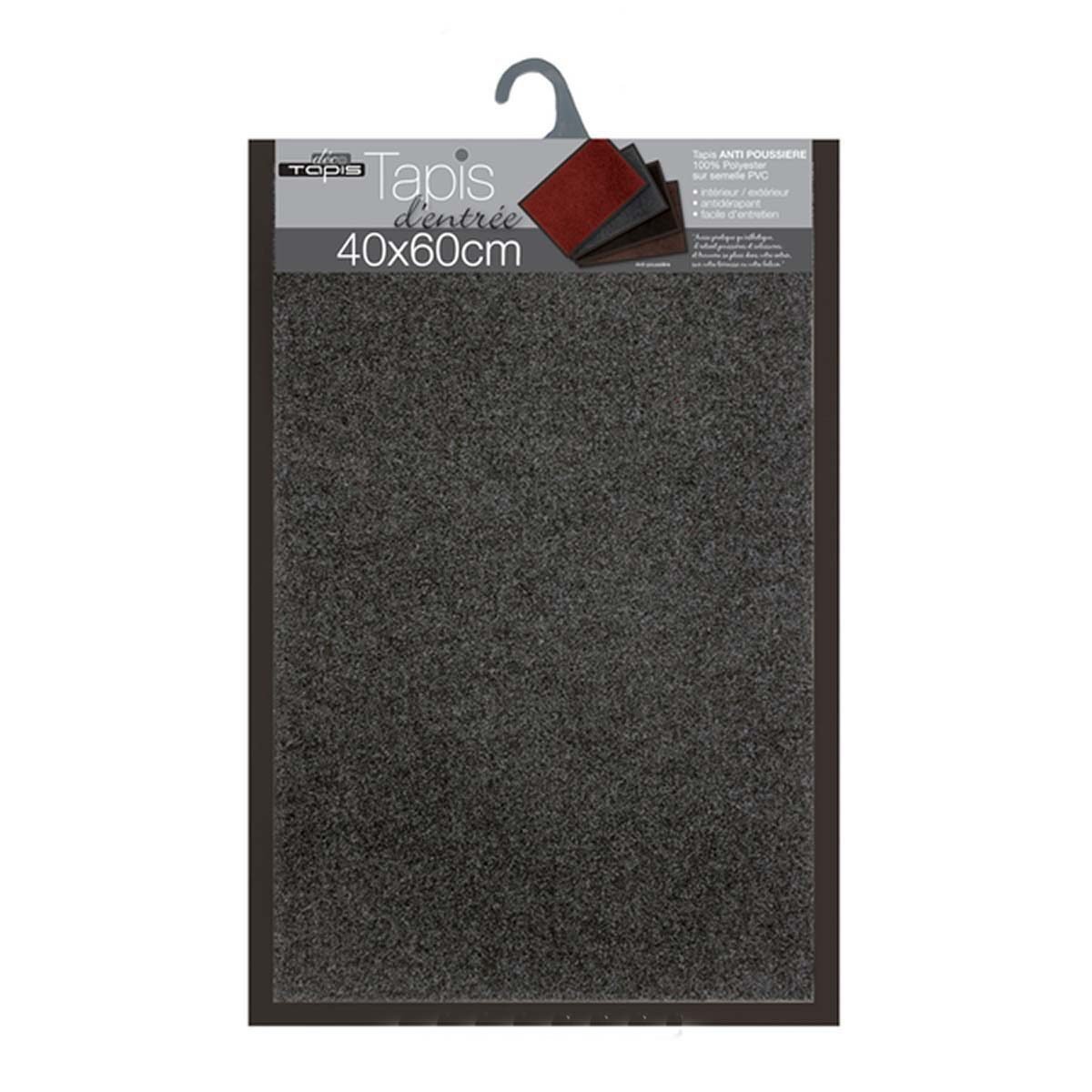 Tapis d'entrée rectangle uni gris anti-poussière et antidérapant en polyester et PVC Déco tapis