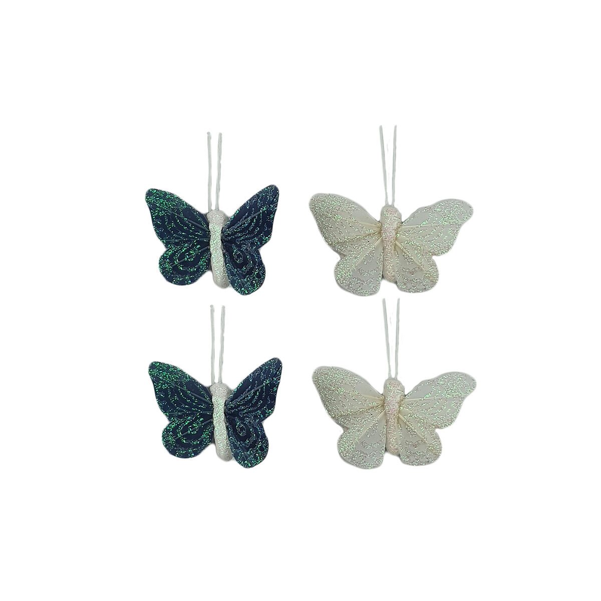 Set of 4 Koh Samui magnetic butterflies white / dark gray in Luance feather