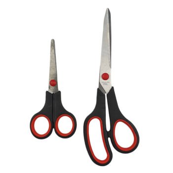 Set of 2 ergonomic multi-purpose stainless steel scissors of different sizes with bi-material handles