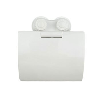 White plastic wall-mounted toilet paper holder with very strong suction cups Interior softness