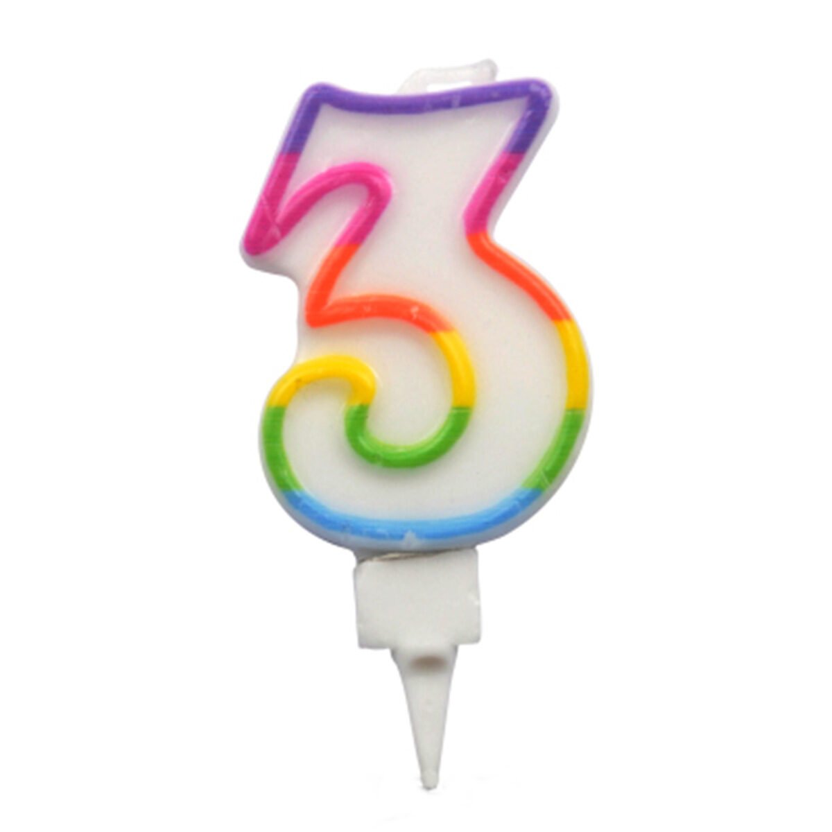Bougie d'anniversaire multicolore chiffre 3 Rire et confetti