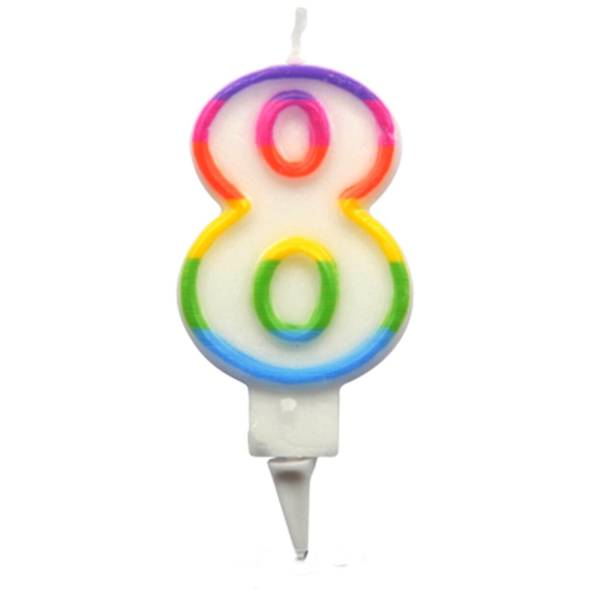 Multicolored birthday candle number 8 Laughter and confetti
