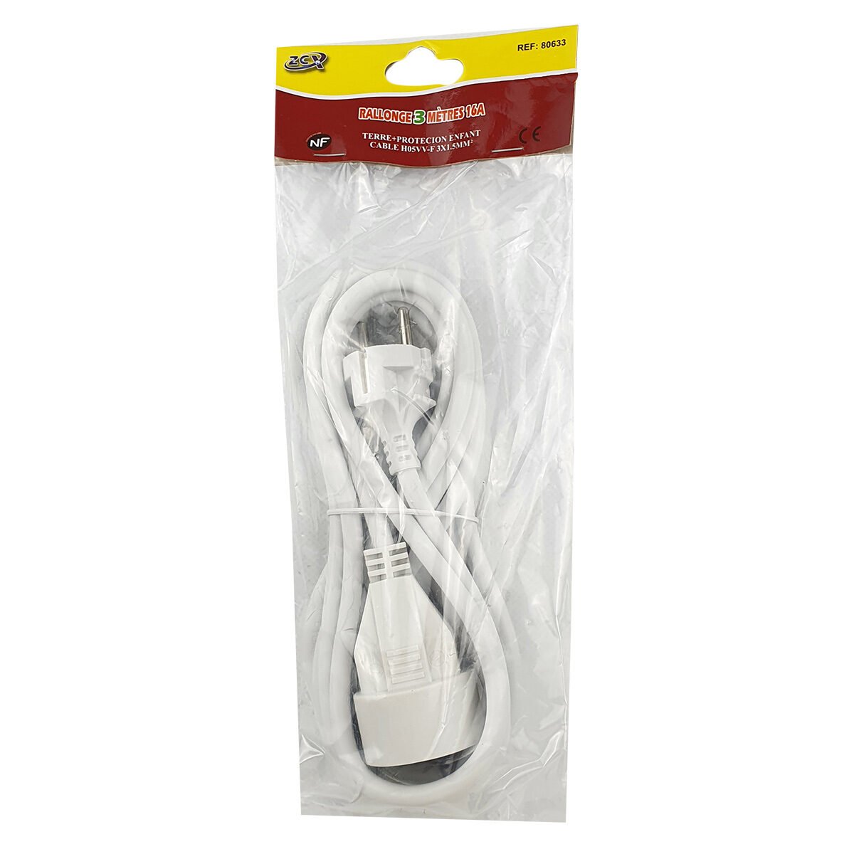 Prolongateur électrique (16 A) L 3 m avec prise terre et sécurité enfant NF ZCX