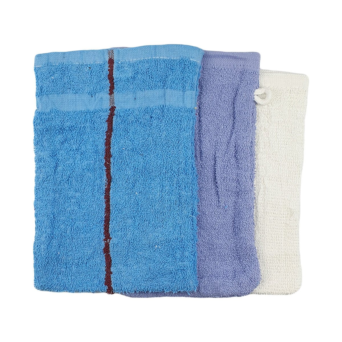 Lot de 3 gants de toilette en coton L 21 x l 15 cm  de couleurs différentes assorties