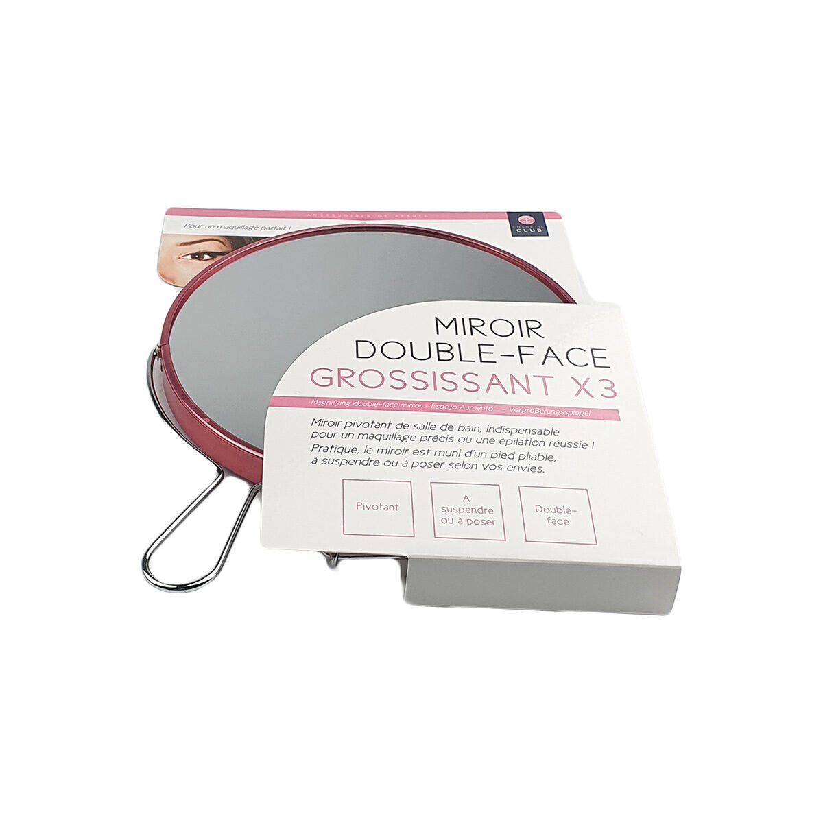 Double-sided mirror including 1 side magnifying x 3 D 14 cm with contour and metal foot Cosmetic Club