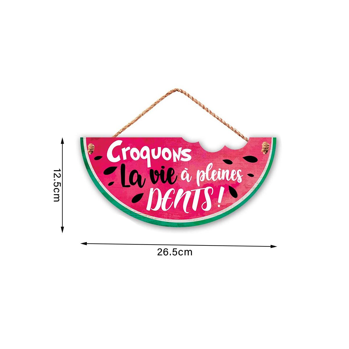 Plaque en bois pastèque "croquons la..." H 12.5 x l 26.5 cm à suspendre