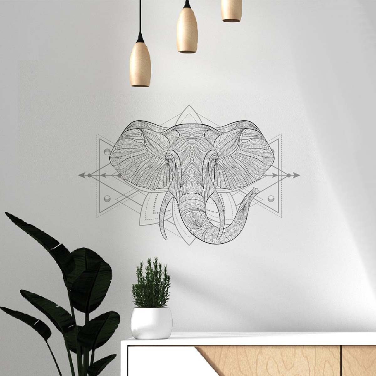 Stickers muraux qualité premium Boho éléphant l 68.5 x H 43.5 cm